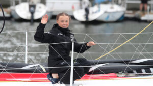 Greta Thunberg, a 16-year-old Swedish climate activist,arrived in New York Wednesday aboard a boat rather than a plane to emphasize the need to reduce carbon-emission damage to the planet.