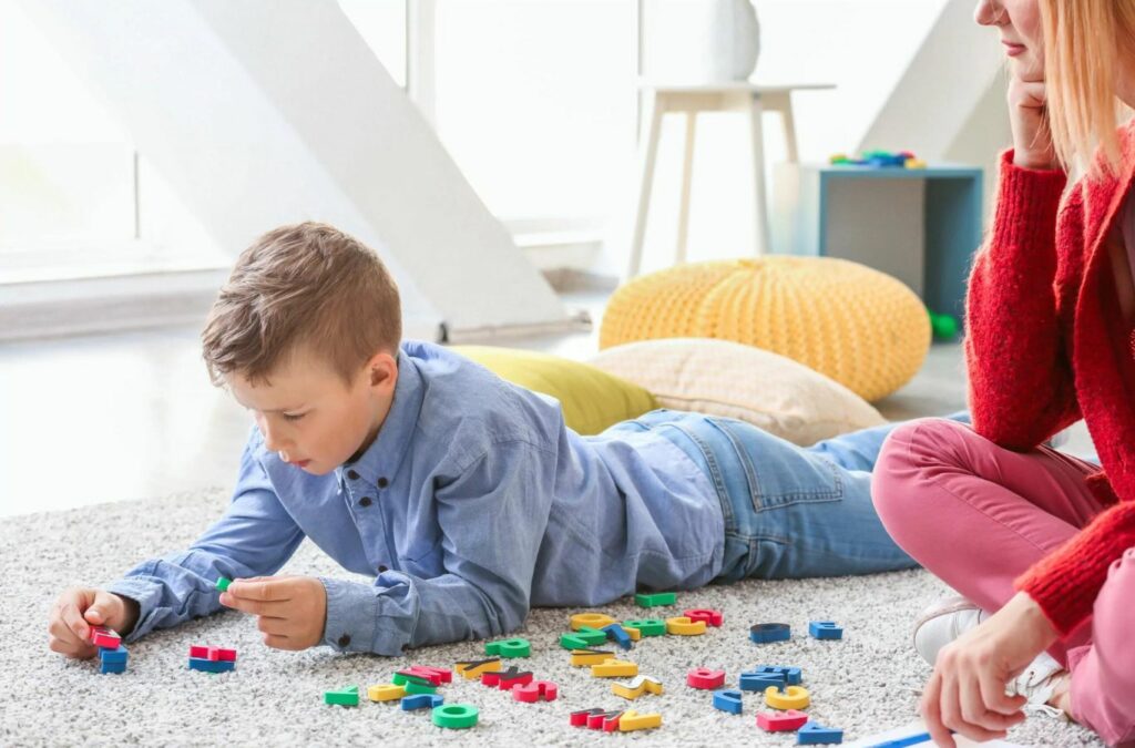 An ABA therapist from Kids Club ABA working with a child in Atlanta, GA, promoting positive behavioral growth through personalized therapy.