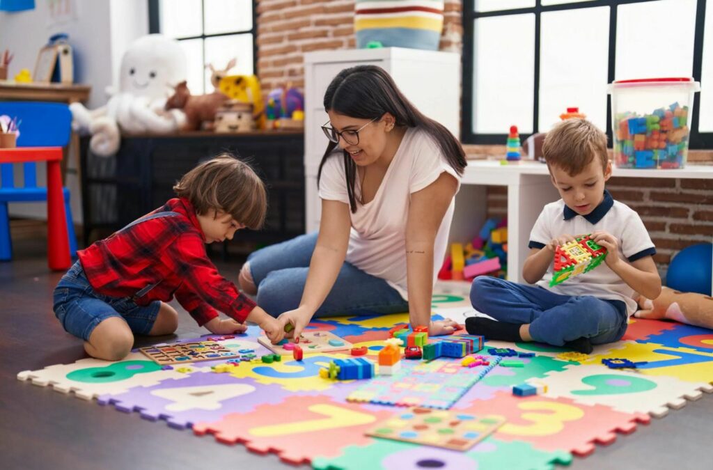 A child engaged in interactive ABA therapy activities in Chattahoochee Hills, GA, with a therapist from Kids Club ABA, showcasing the benefits of personalized care.